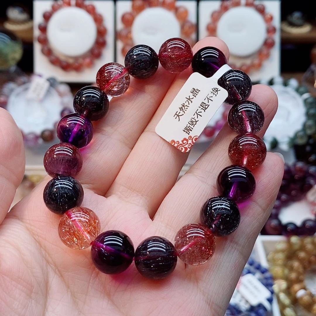水晶手串未镶嵌黑加仑超七