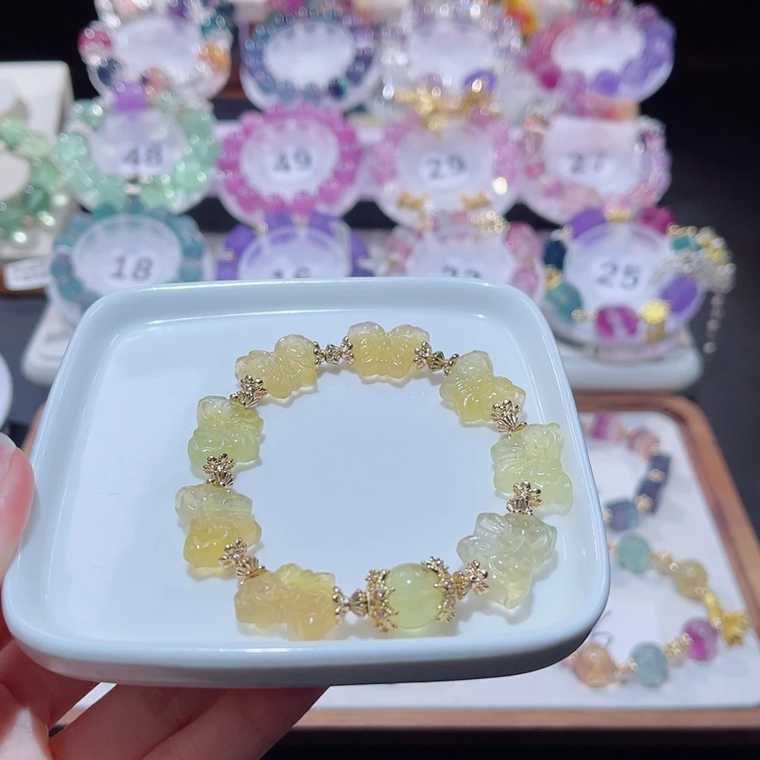 水晶手串未镶嵌萤石蝴蝶