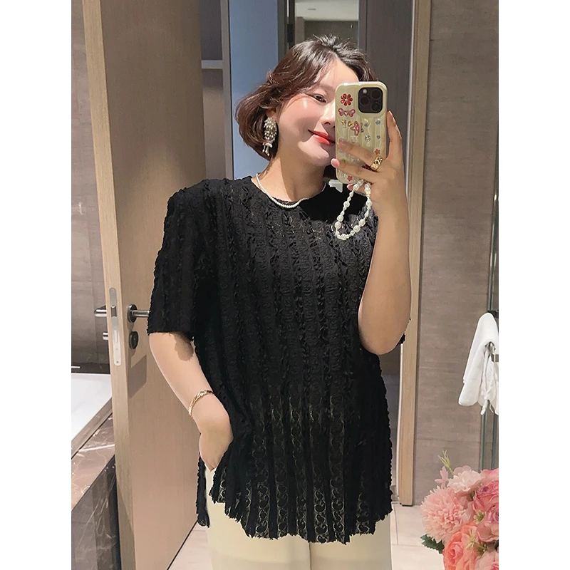 【DIS 定制】【烂漫际遇】夏季显瘦圆领波浪纹提花短袖T恤Z525X04306