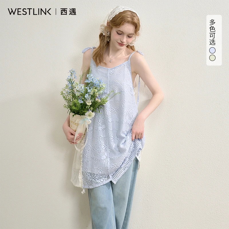 西遇度假风吊带连衣裙女2025夏季新款波西米亚镂空旅游民族风裙子