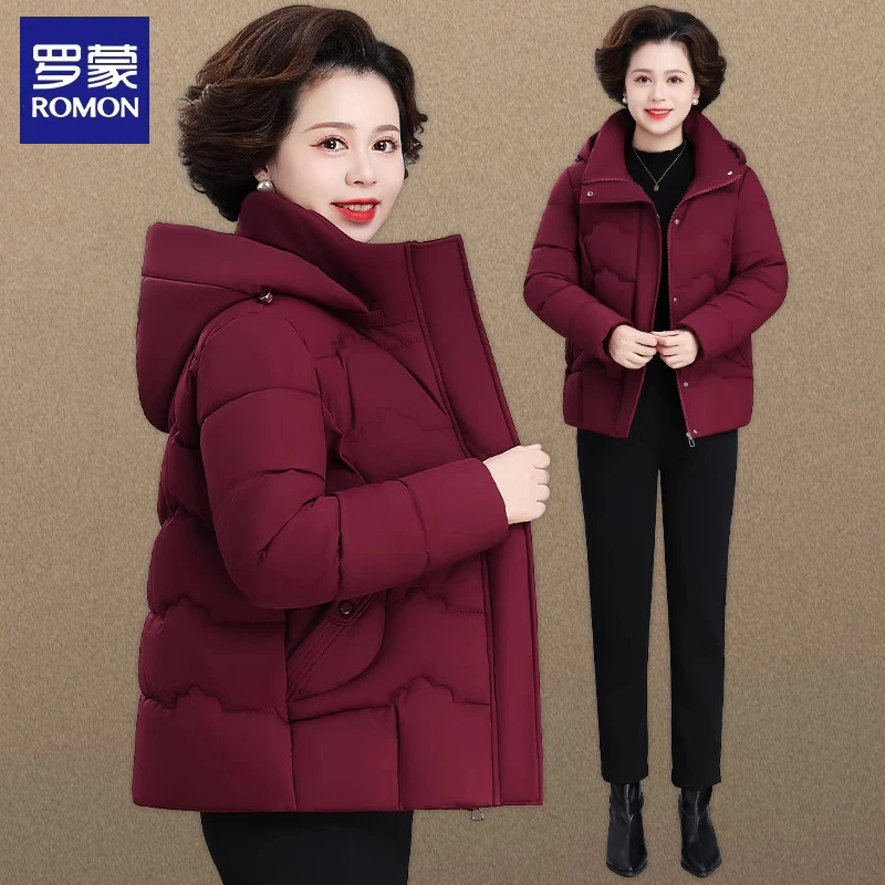 罗蒙中老年女冬装羽绒棉服妈妈秋冬外套老人衣服奶奶冬季加厚棉袄