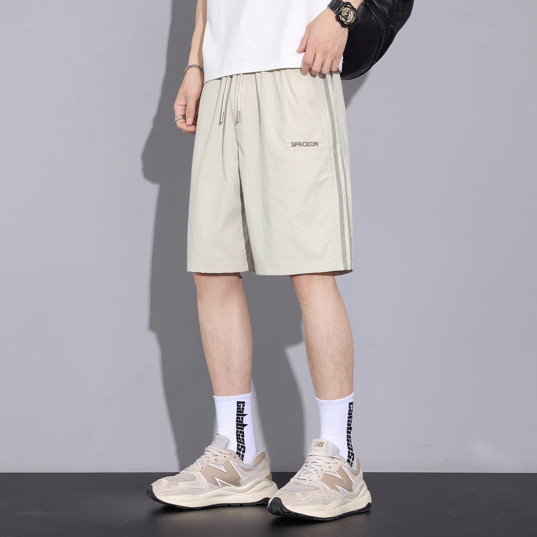 Kuvine2025夏季条纹运动短裤户外美式宽松直筒休闲风舒爽五分裤男