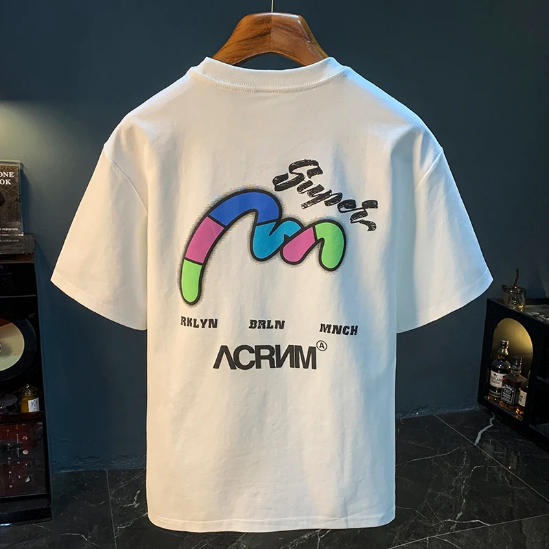 2025年夏季新款印花短袖T恤男休闲宽松高级感帅气五分袖潮牌上衣