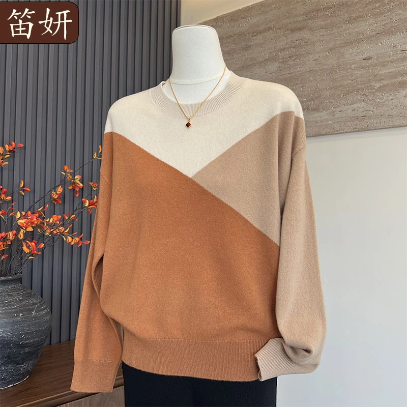 100%妈妈装新款冬季针织上衣圆领打底中老年女时尚纯羊毛保暖毛衣