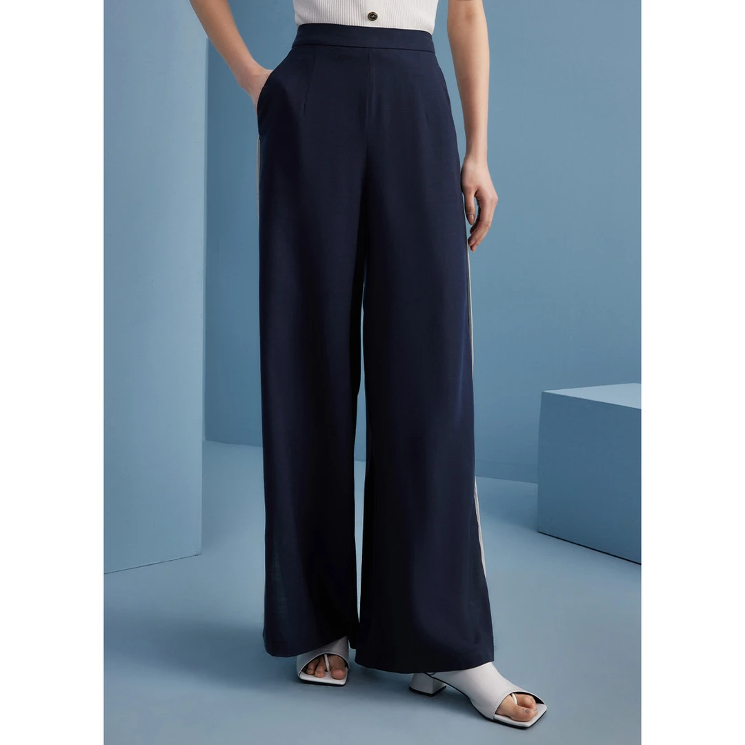 【九月专属】高腰垂感直筒裤夏季撞色双条纹两侧开叉通勤阔腿裤