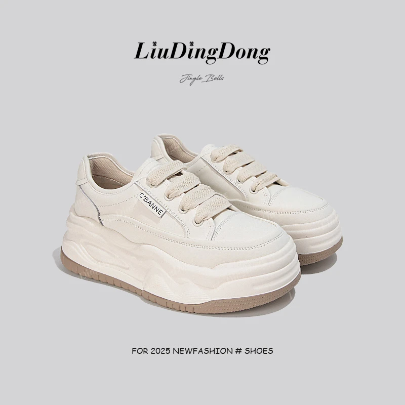 【刘叮咚女鞋】厚底小白鞋女春季新款软底轻便松糕鞋休闲板鞋2403