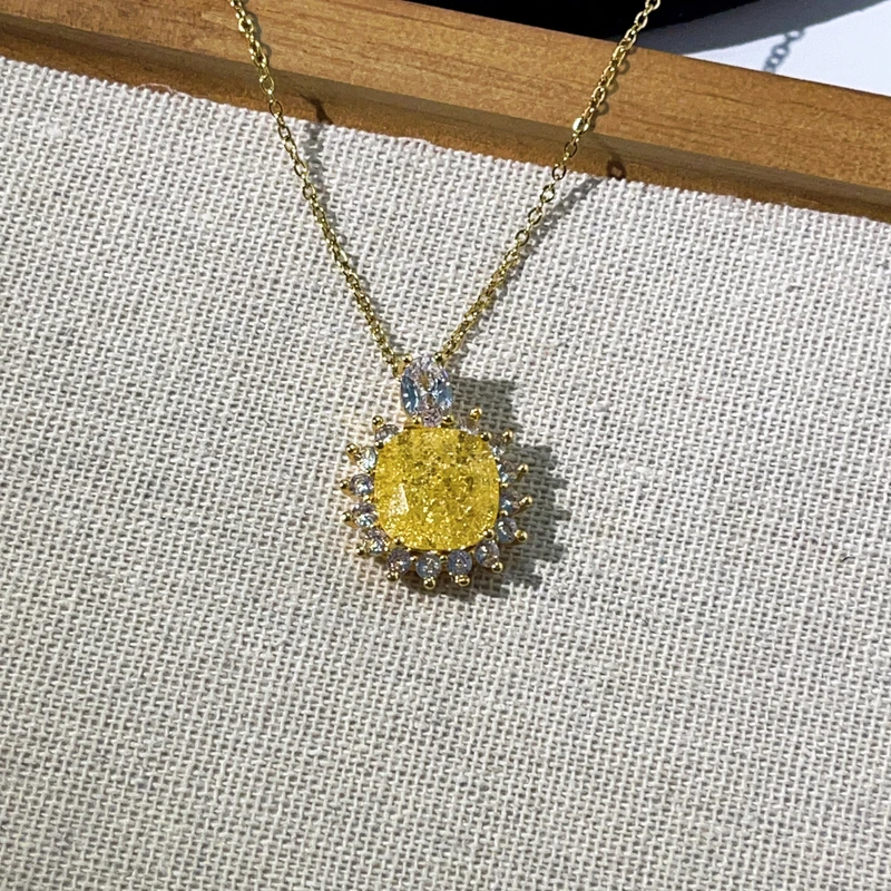 铜合金亚克力项链 铜合金 1160 时尚微镶黄色方糖项链