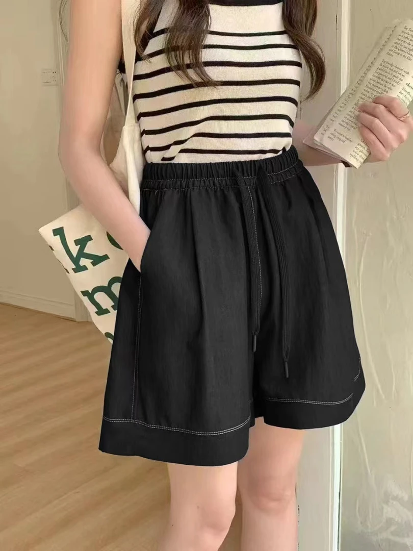MT【56 25209】时尚短裤气质显瘦中高腰百搭阔腿宽松休闲裤薄款韩版