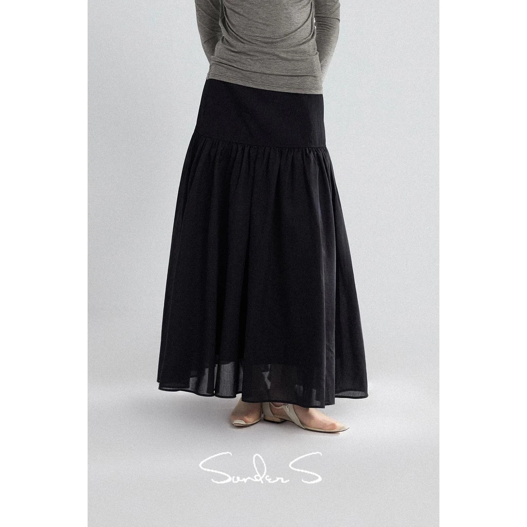 SONDERS材质拼接松弛抽褶极简长款半身裙