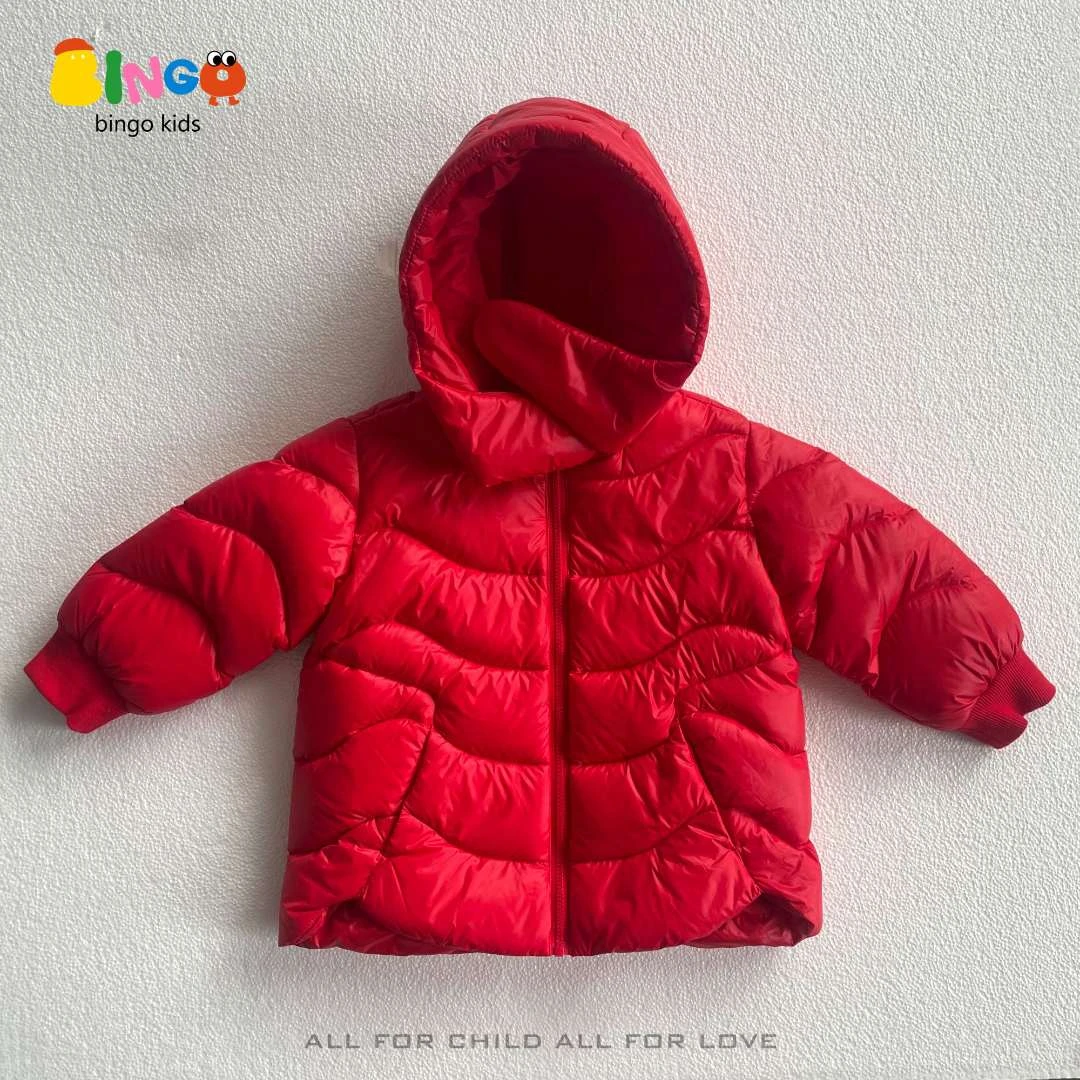 【3498】冬季儿童连帽中长款羽绒服（红色）