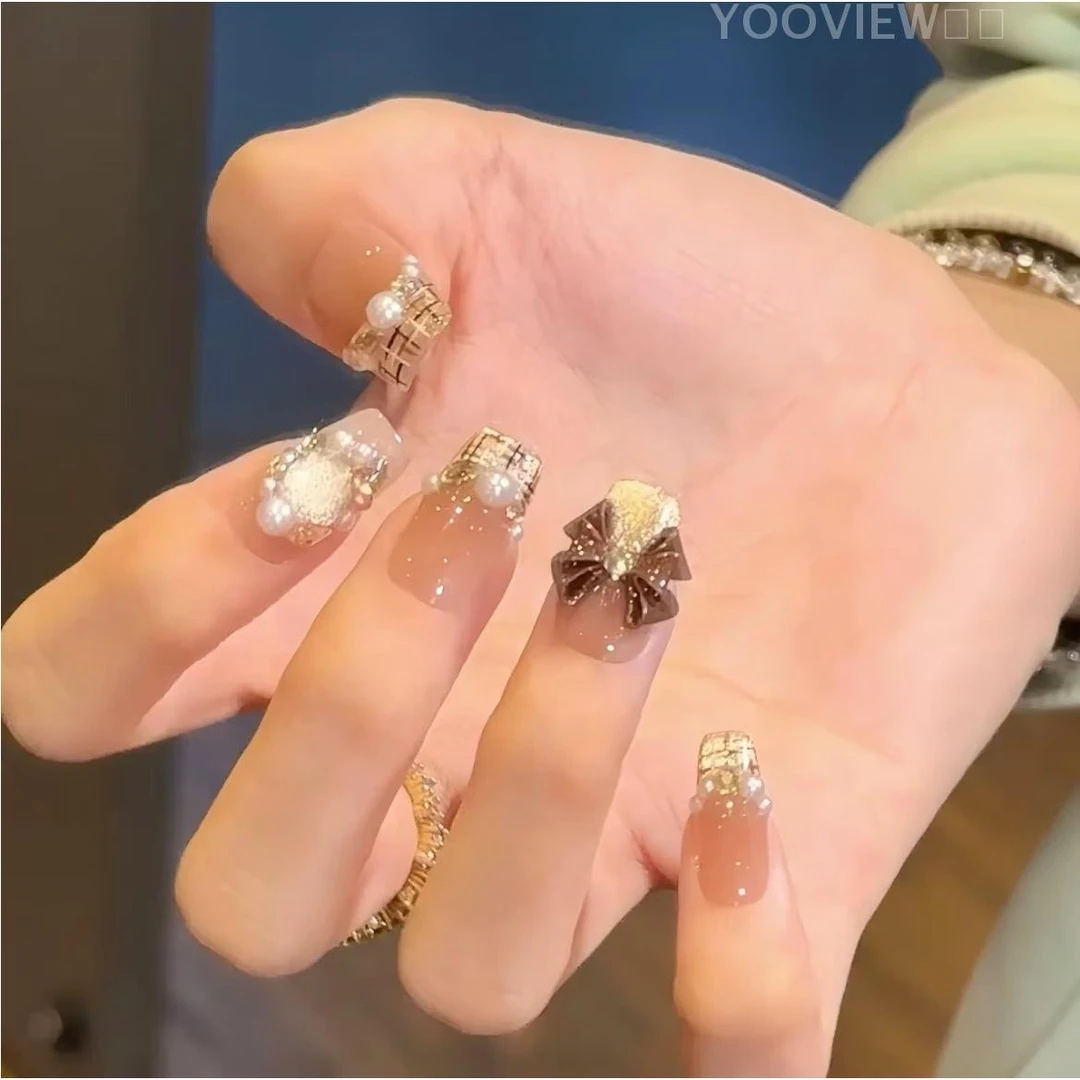 【千金归来】纯手工穿戴甲手绘格子春夏显白气质款美甲美甲穿戴甲片