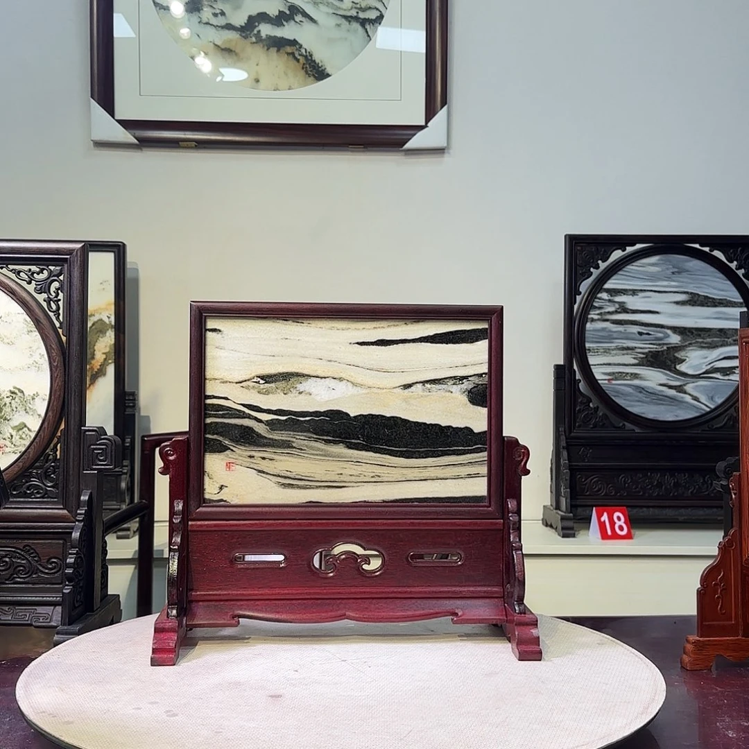 乐***水石材天然大理石画屏风摆件