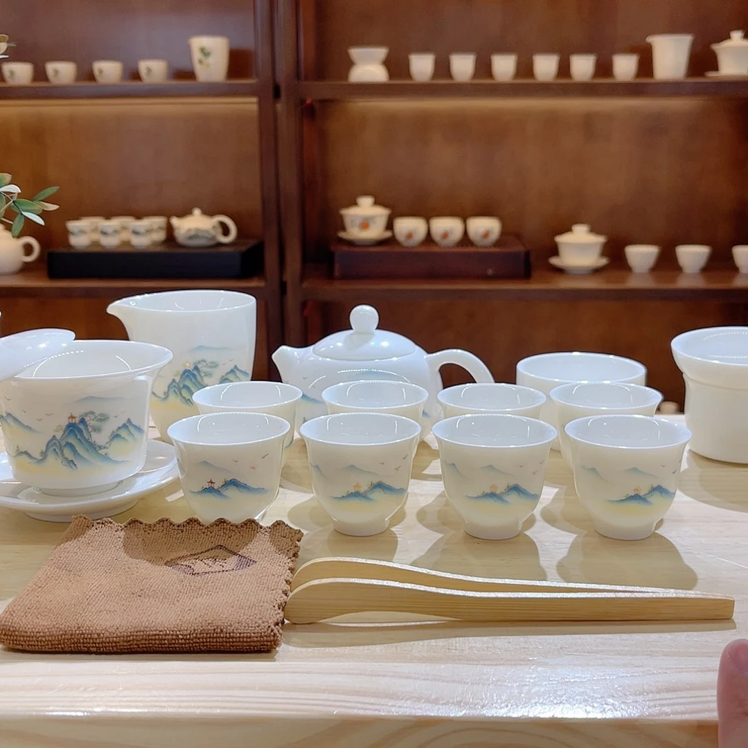 瓷片玄致羊脂玉瓷茶具套装