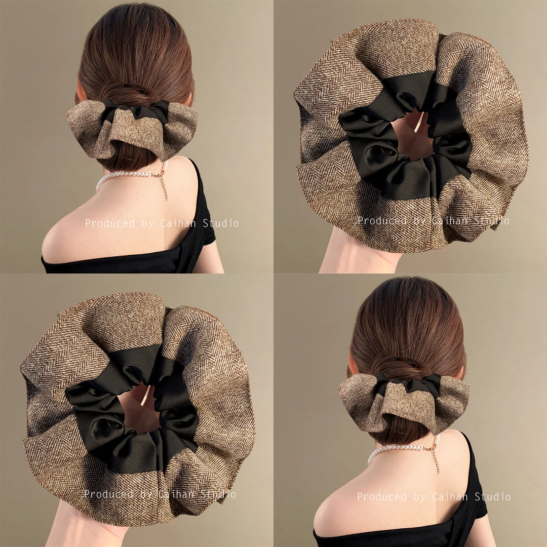 暖杏松织~韩系拼接发圈大肠发圈女高马尾丸子头发绳秋冬百搭发饰