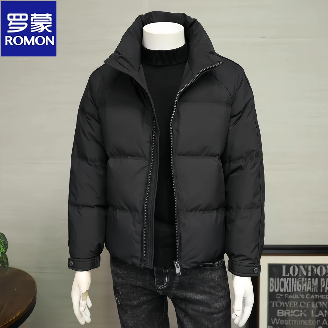 Romon/罗蒙冬季新款简约羽绒服男潮流修身立领面包服保暖防寒外套