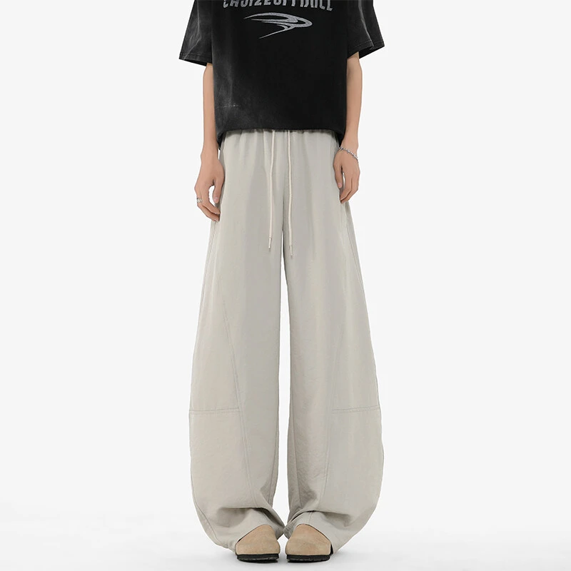 夏季弯刀垂感冰丝休闲裤轻薄男女美式复古宽松休闲百搭潮流长裤