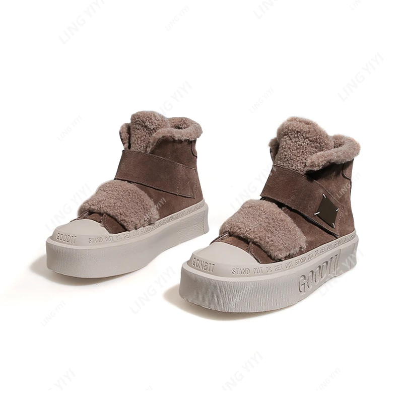 378-2【小方糖】休闲纯色魔术贴加绒中筒雪地靴