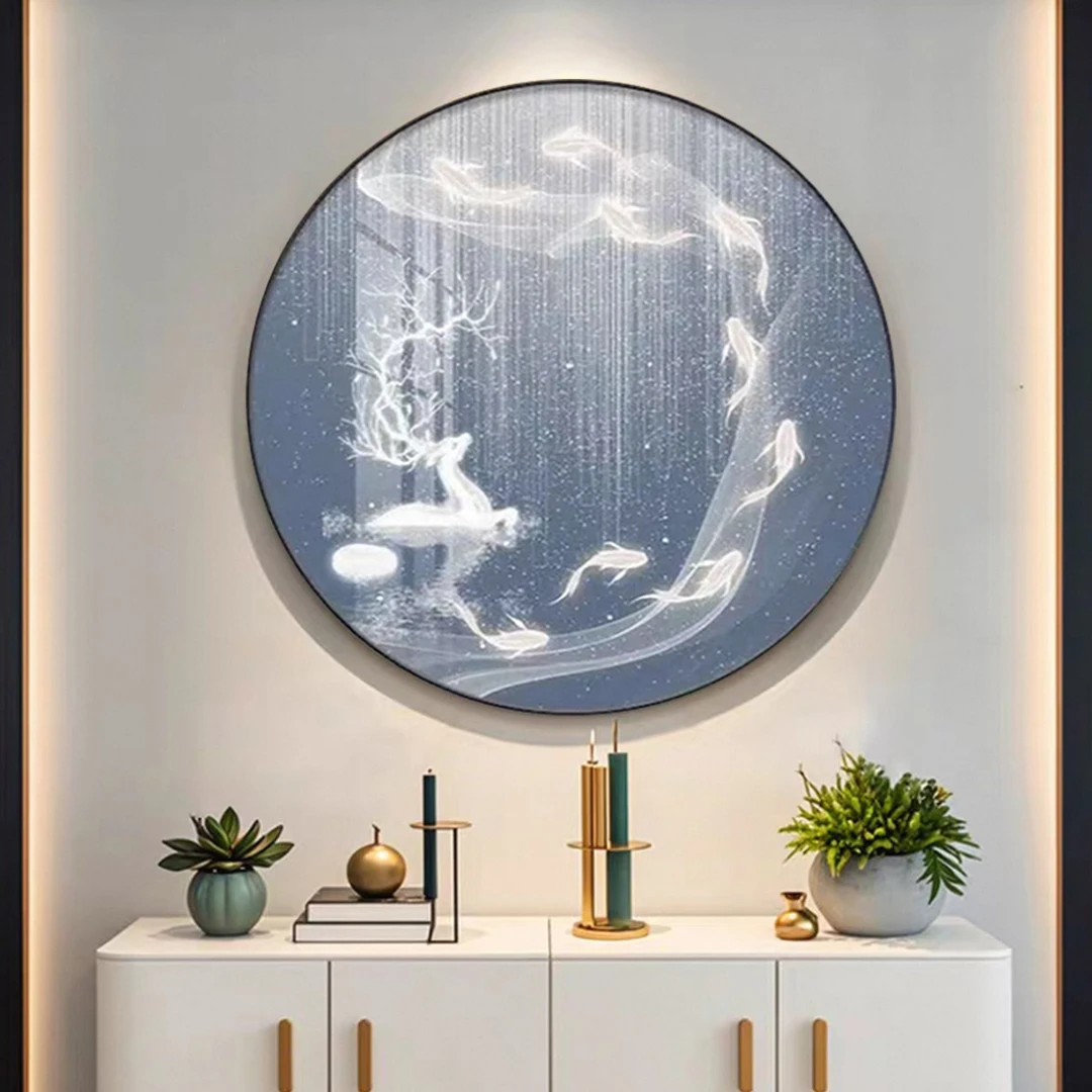 AZ-003现代轻奢九鱼图玄关装饰画客厅餐厅背景墙圆形装饰画捡漏