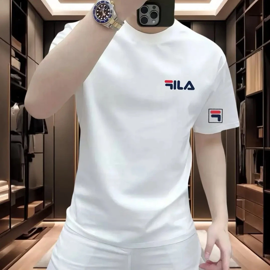 2025夏季新款时尚潮流男士百搭高端弹力修身美式圆领短袖体恤