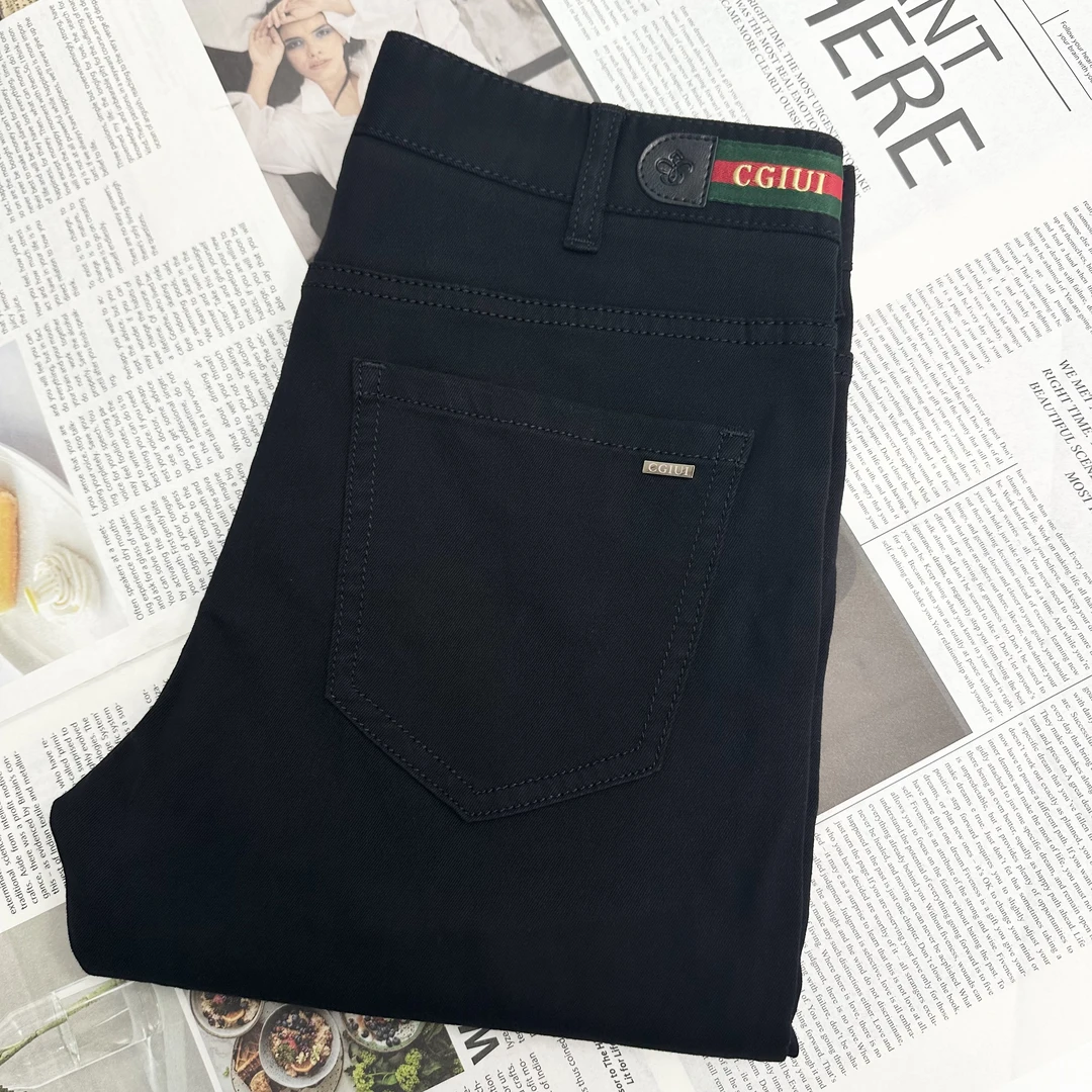 黑色软牛仔裤小直筒男士休闲裤修身轻奢时尚潮流牛仔裤弹力百搭