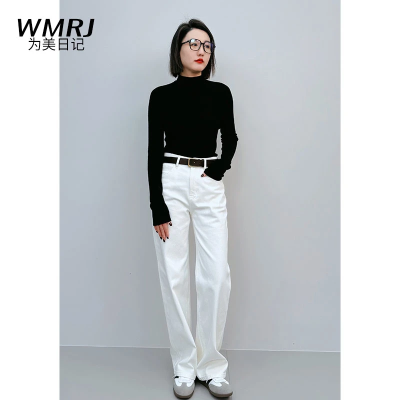 WMRJ春季新款高腰舒适显瘦直筒牛仔裤