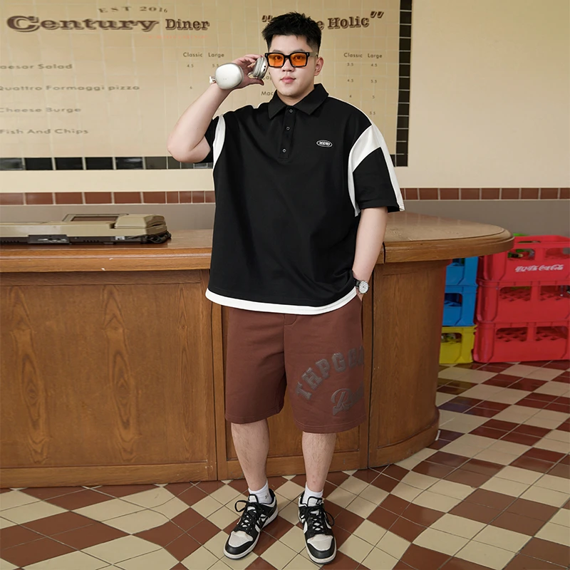 男士港风2025新款夏季大码加肥加大半袖上衣宽松胖子短袖t恤潮流