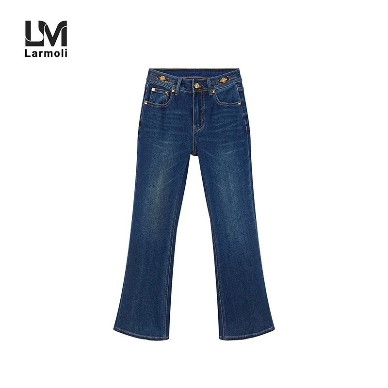 Larmoli2154牛仔裤女2025年秋季新款时尚通勤休闲微喇长裤子