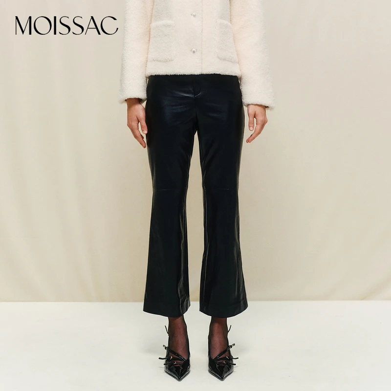 【陈大可】商场同款 MOISSAC摩萨克修身PU皮质喇叭裤微喇长裤女