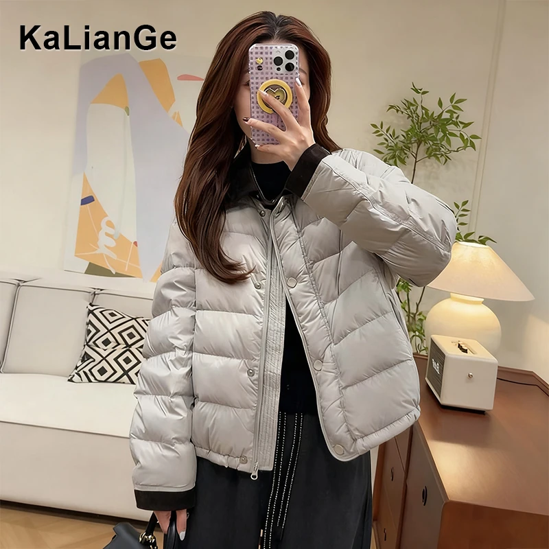 卡莲格/气质名媛撞色翻领棉服外套女冬季新款小个子时尚保暖棉衣