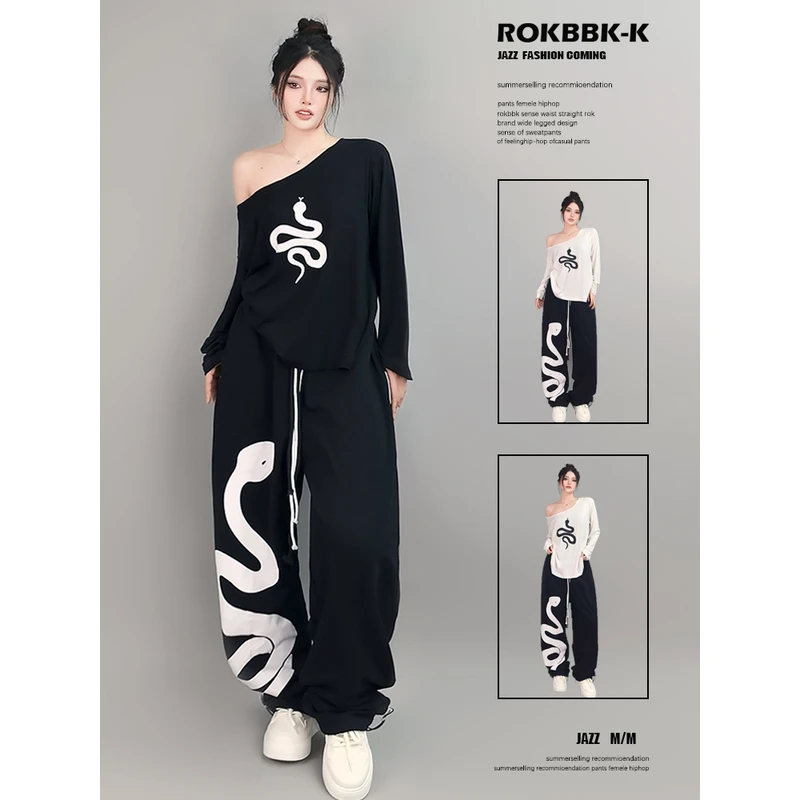 ROKBBK-K/布韩街舞潮牌蛇印花爵士嘻哈休闲长裤女hiphop运动服饰