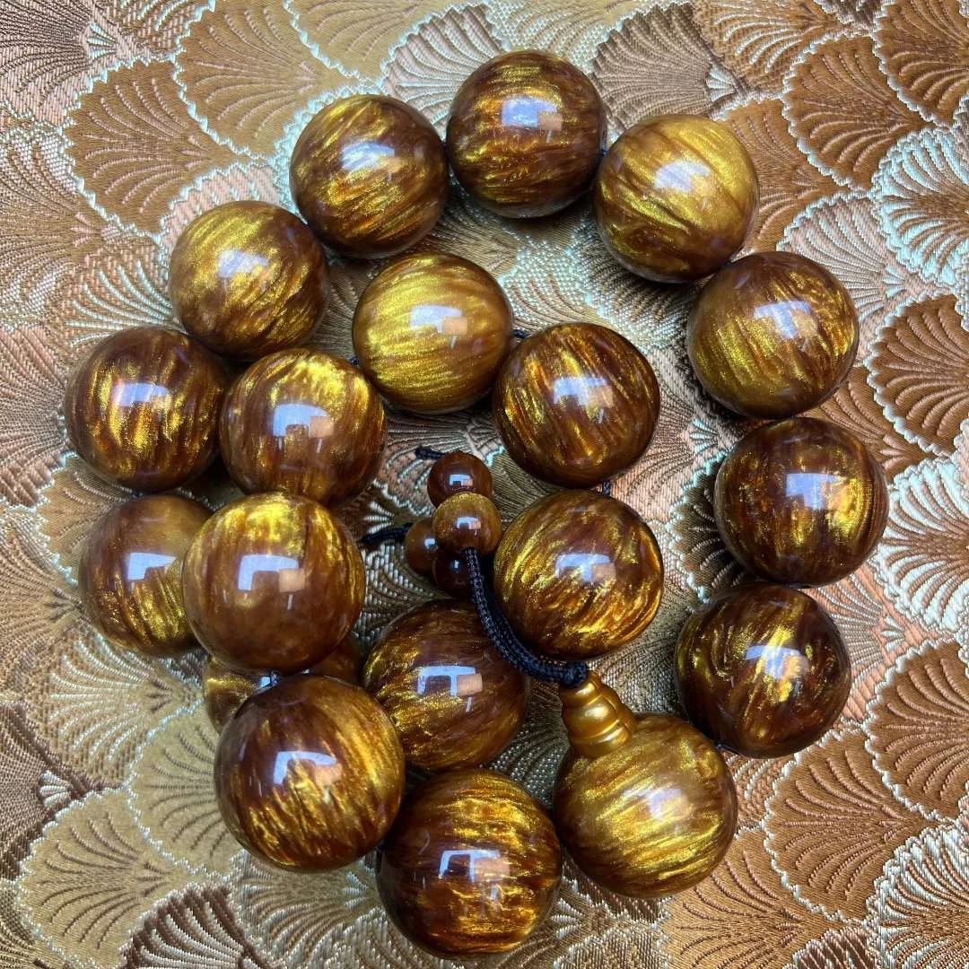 【 炎轩文趣斋】黄色海流两圈大圆珠手串