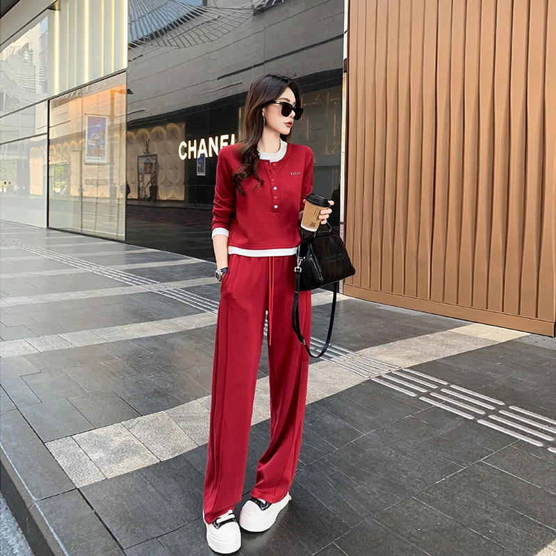 欧货高级感休闲运动套装女2025春秋新款减龄显瘦假两件上衣两件套