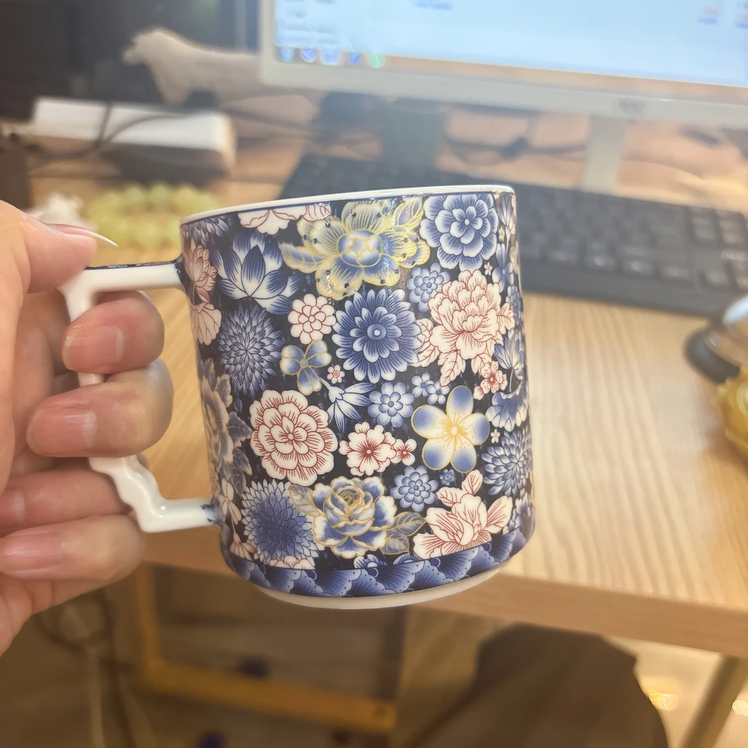 万花釉里红-办公杯陶瓷3001茶具高档【直播专享】