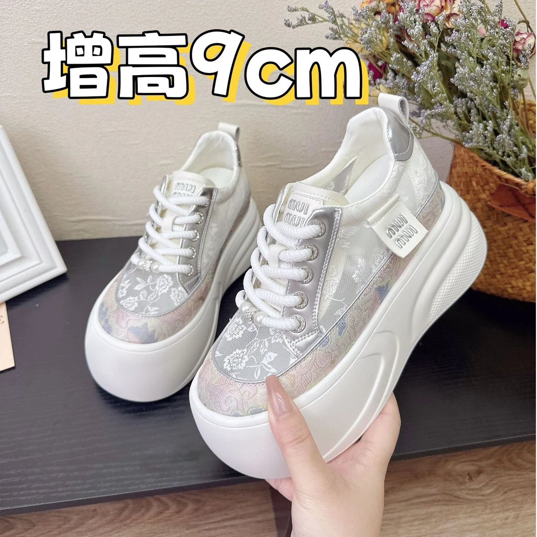 【9CM增高】厚底小个子网纱2025夏季新款百搭网面透气女鞋优雅风