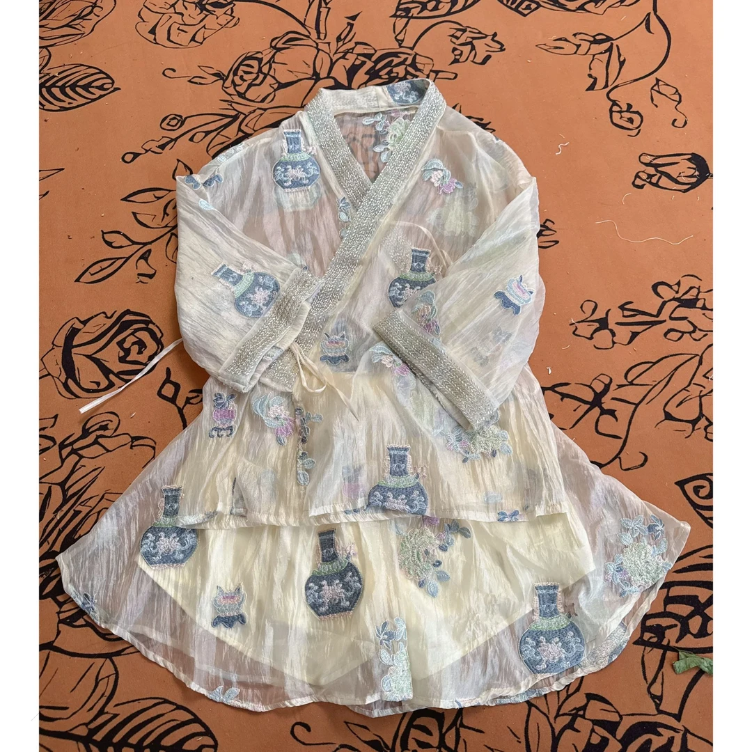 2025夏新款新中式女重工刺绣亮钻上衣加刺绣半身裙裤两件套套装