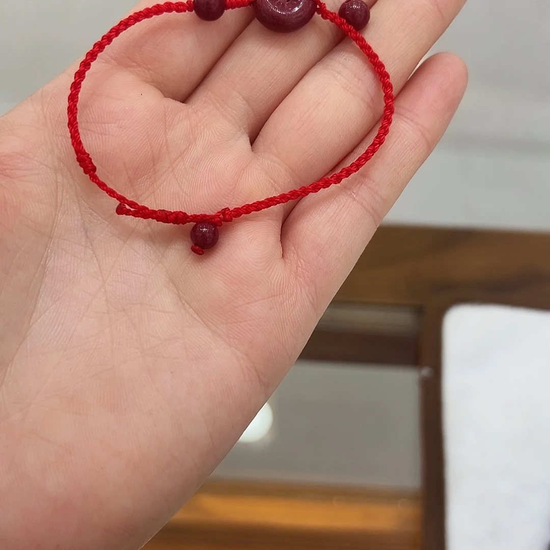 天然辰砂平安扣手链红绳 9股 167 118斤