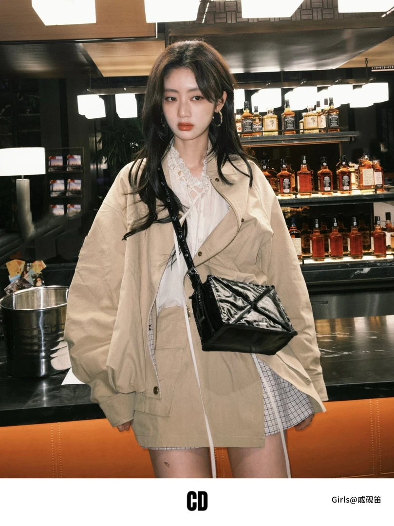 「YJXD」CD格纹拼接户外休闲夹克外套工装裙秋冬裤两件套ins洋气