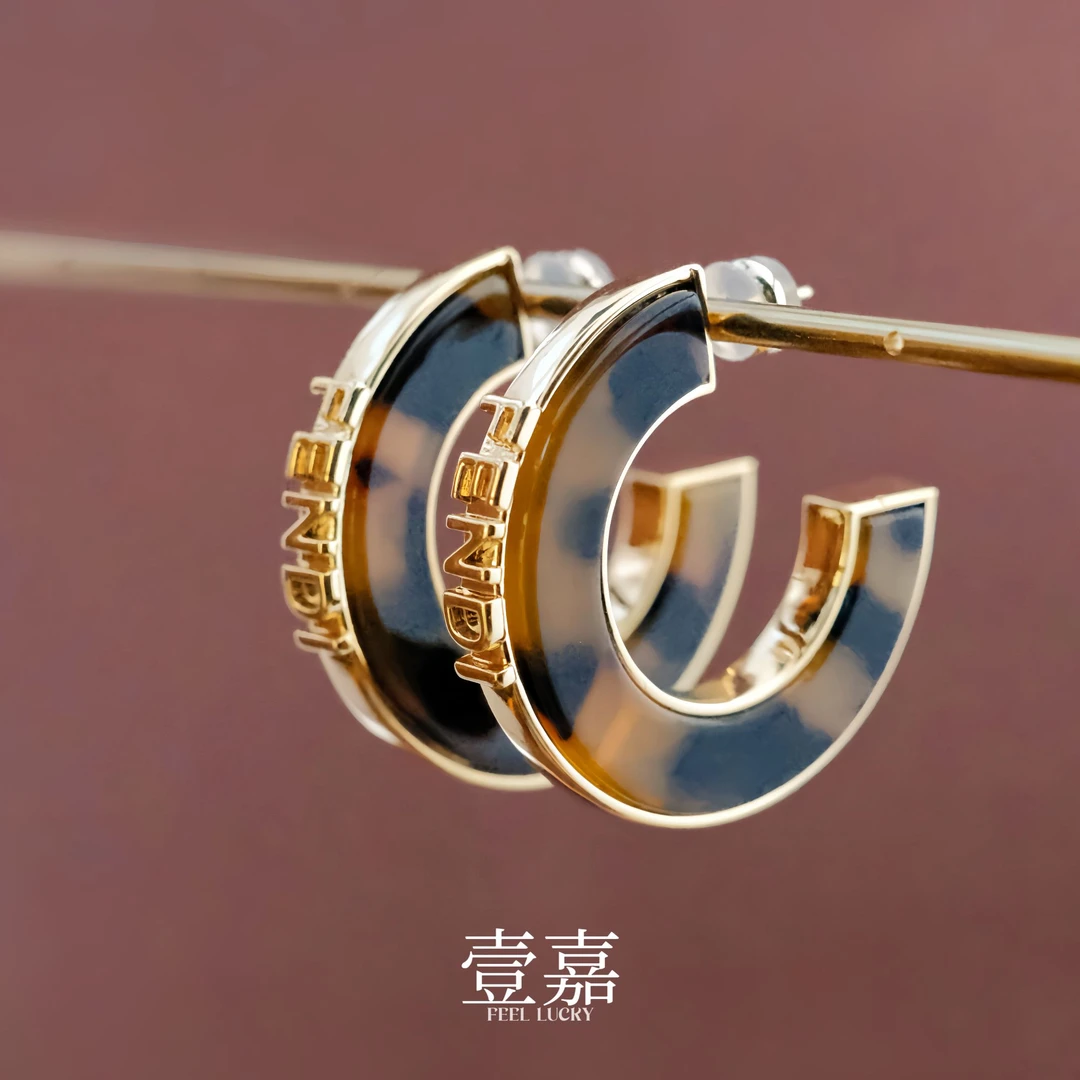 黄铜树脂耳饰 壹嘉黄铜耳饰法式气质港风玳瑁色金属C圈圈耳环YJ67