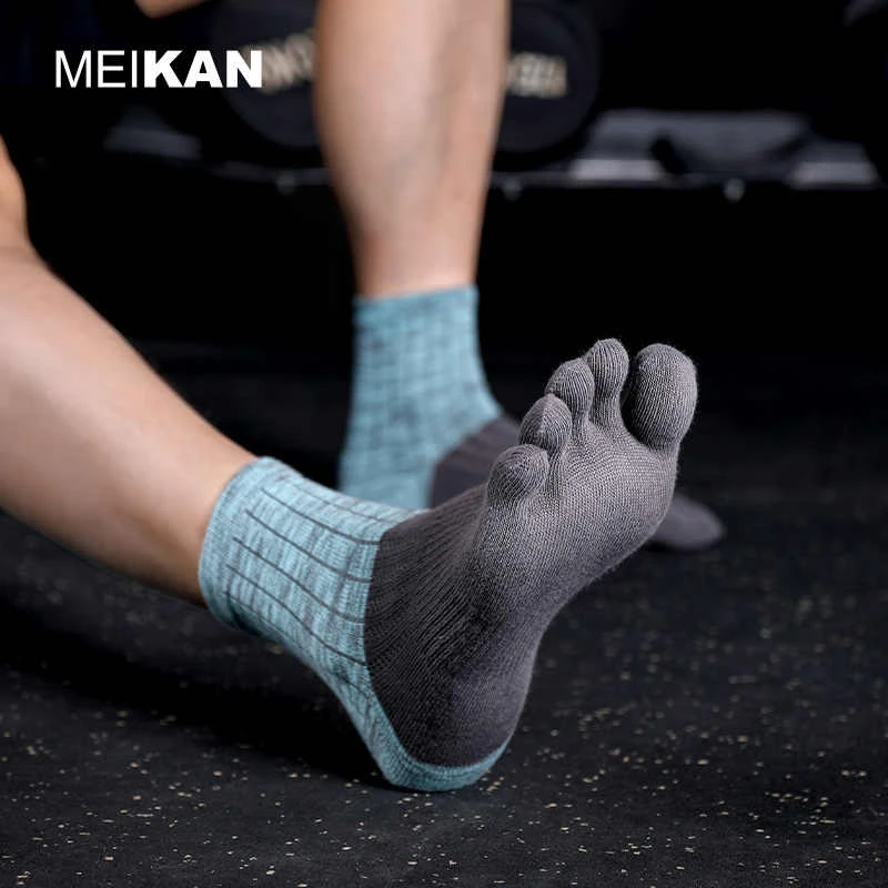 MEIKAN美看7A抗菌徒步袜男袜马拉松袜跑袜步五指袜防滑运动袜2双