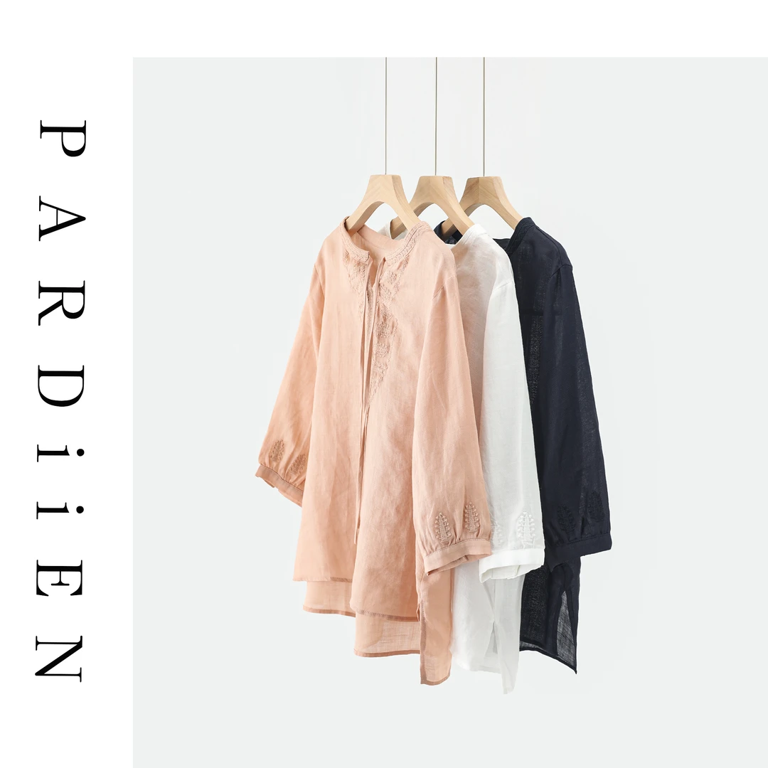 【北总严选】帕迪恩苎麻刺绣系带圆领衬衫25PD-7562