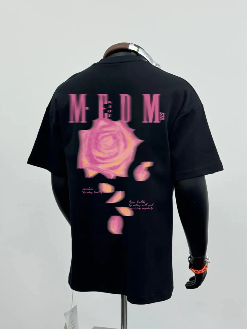 STA.MEDM联名粉花玫瑰美式重磅短袖T潮牌街头痞帅宽松学生百搭潮