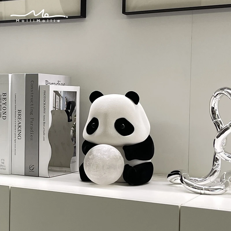 毛茸茸熊猫台灯小夜灯餐厅床头灯氛围灯常亮小夜灯可爱客厅创意