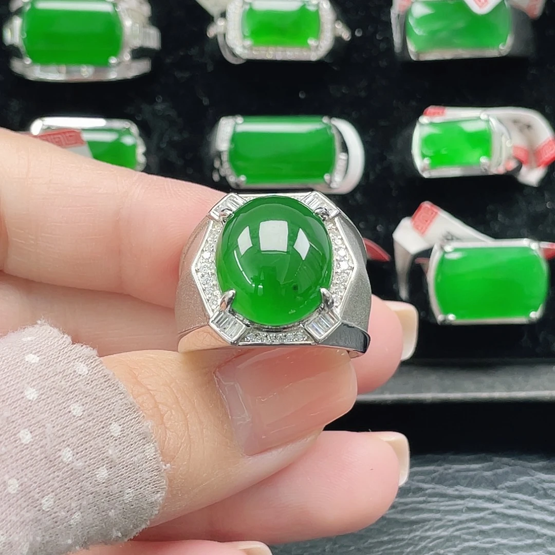 翡翠银S925镶嵌戒指天然A货翡翠没运费险3942