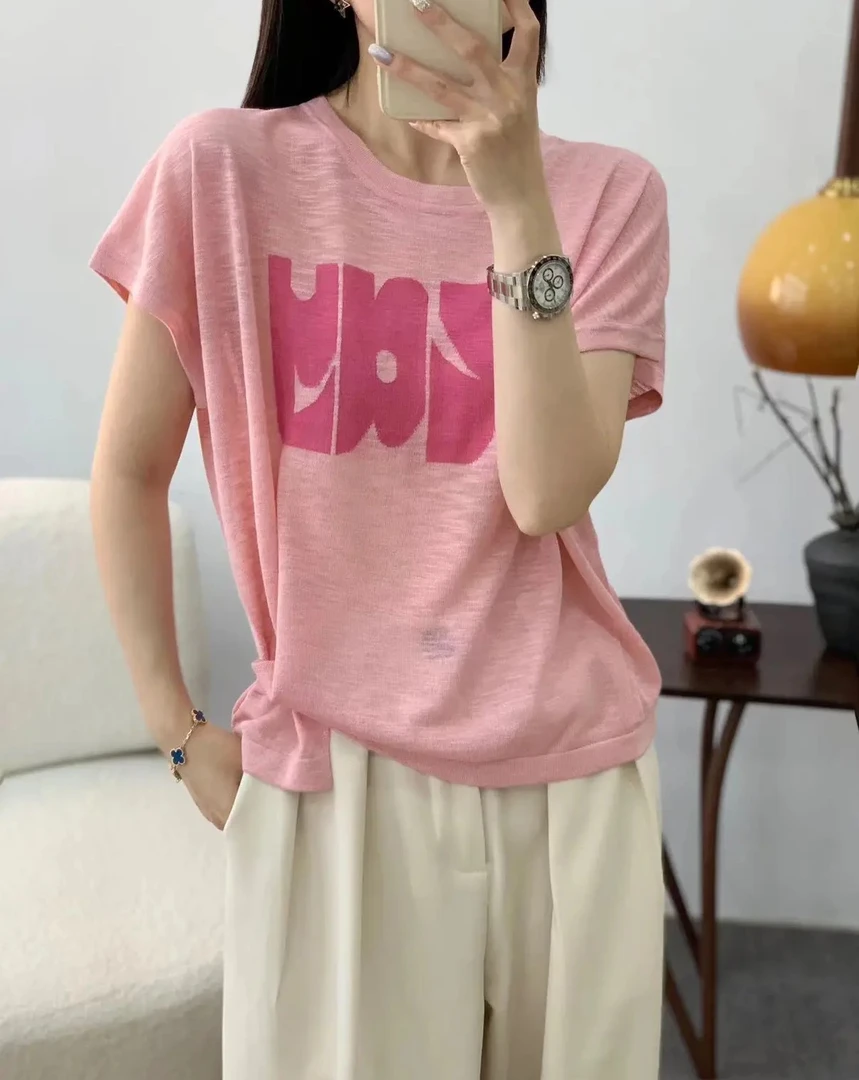 不规则短袖针织衫T恤女2025夏季新款宽松时尚洋气