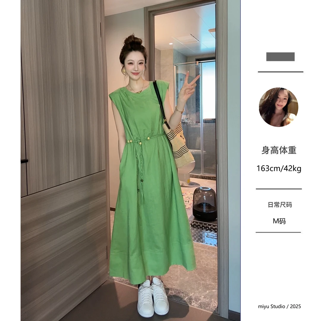 【九亿专属】松弛感气质亚麻无袖连衣裙女新款时尚度假风显瘦长裙