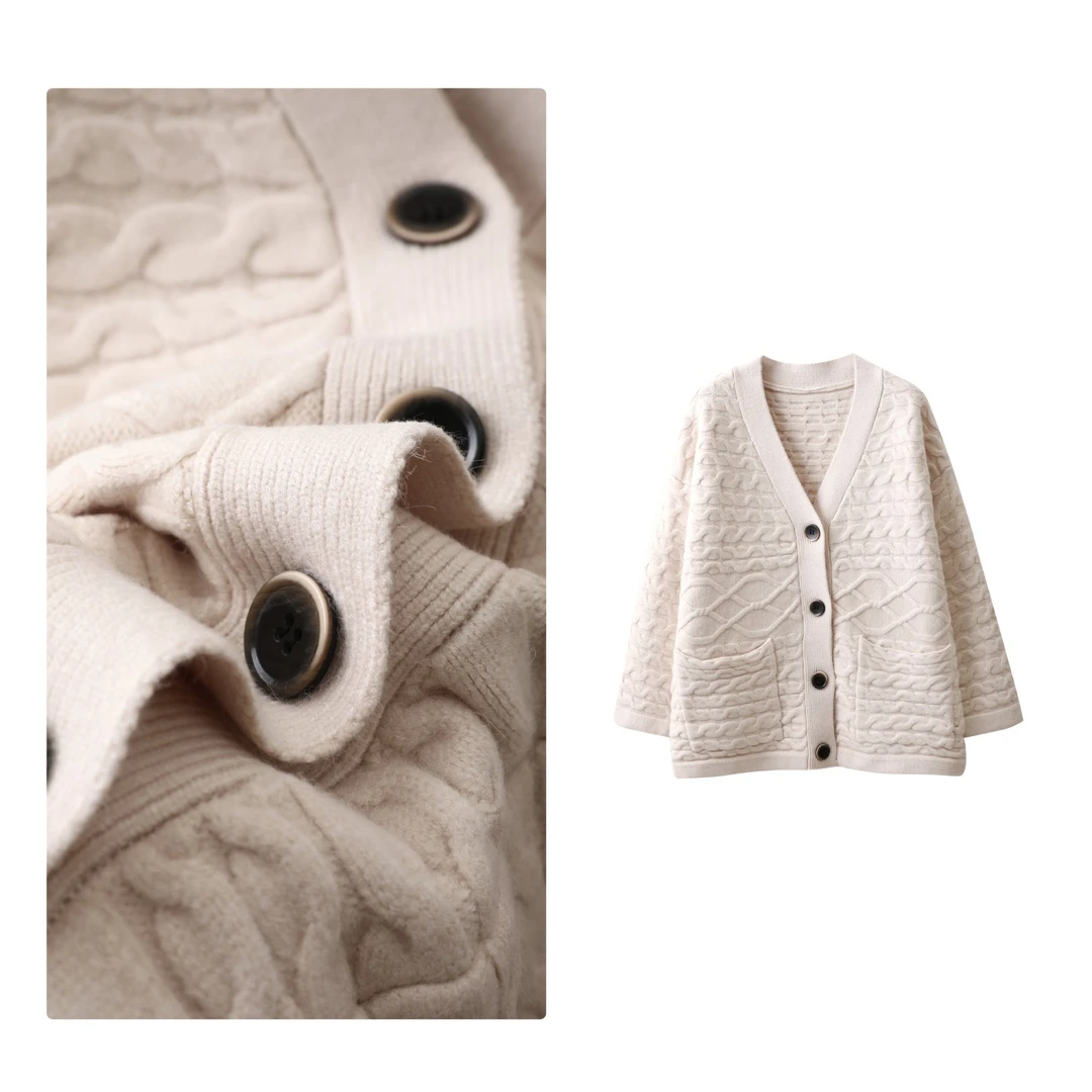 现货！门店17&9！麻绳纹理~纯色外搭方形贴袋女式针织开衫H00215