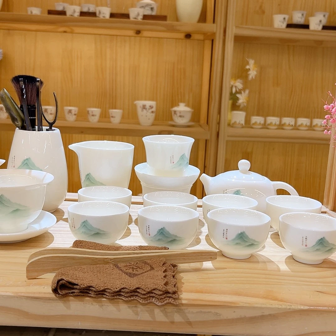 【御瓷斋】羊脂玉瓷又见青山套装22头