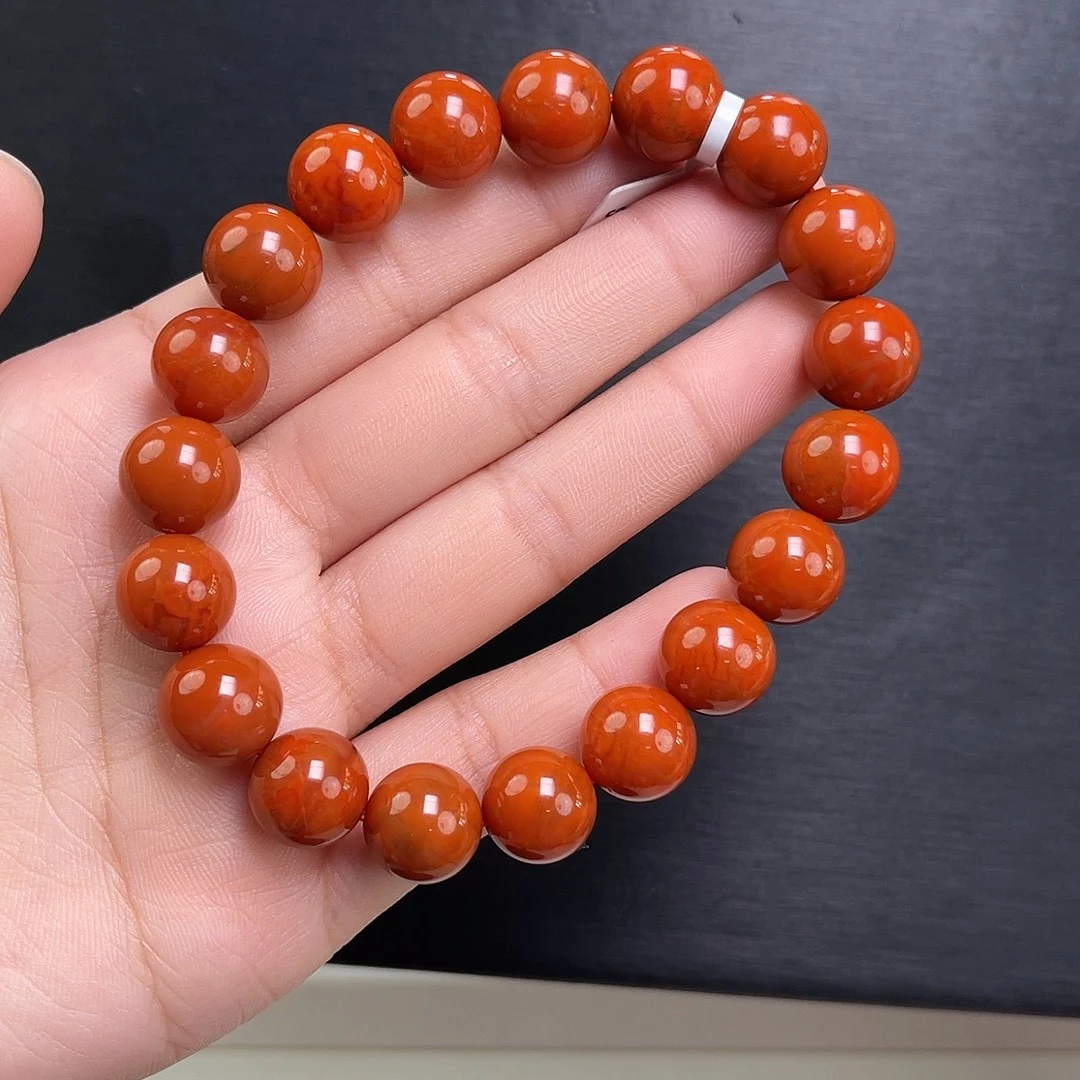 南红玛瑙未镶嵌手链瓦西柿子红火焰满肉单圈11mm