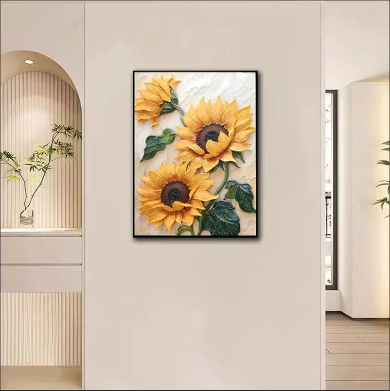 [喜宅家艺]J35向日葵瓷镶钻 高温烤瓷 立体实物现代装饰画