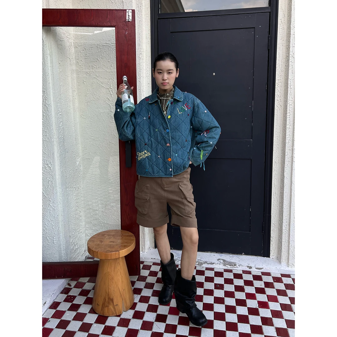 SHORT SENTENCE 设计师品牌 25秋冬新品 彩色线饰牛仔棉服 SOLSOL
